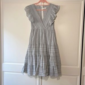 STORIA midi gray and white striped casual dress
